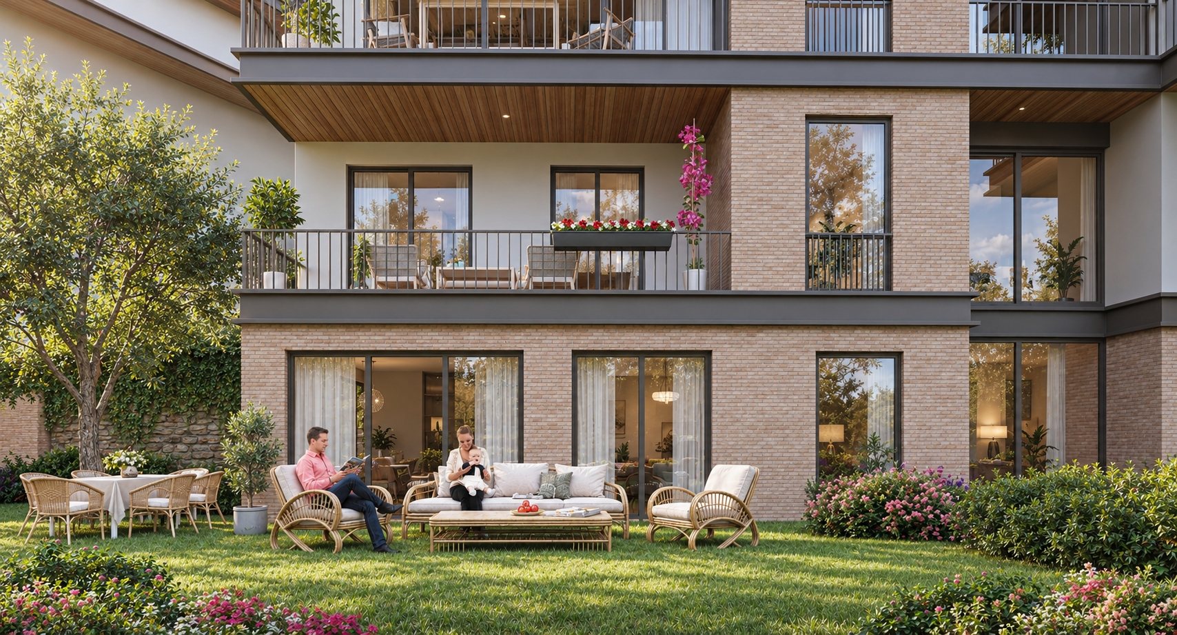 Garden terrace and sliding glass doors